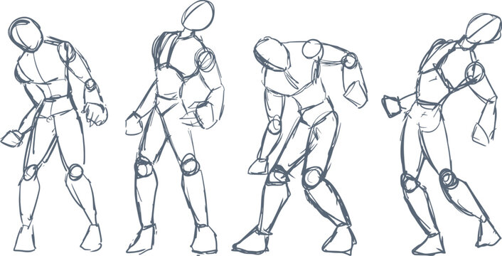 Sketches of male bodies in dynamic poses capturing movement anatomy and gesture for artistic reference and creative illustration projects draw