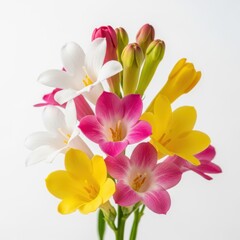 Fototapeta premium Vibrant spring tuberose bouquet in soft natural light close-up on white background