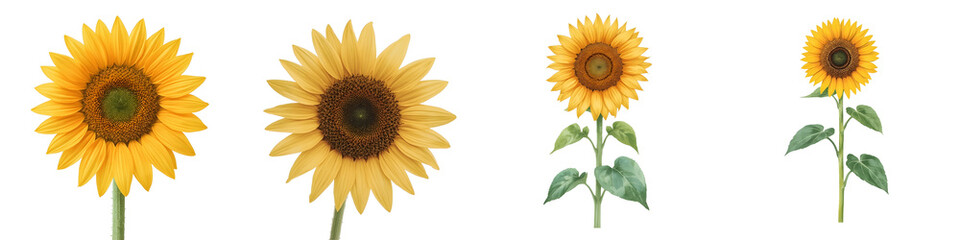 Fototapeta premium Several sunflowers are featured with their bright yellow petals on a black background