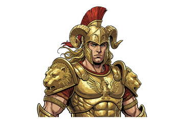 Obraz premium Head of historical figure, Alexander the Great, young Greek Warrior in armor and helmet