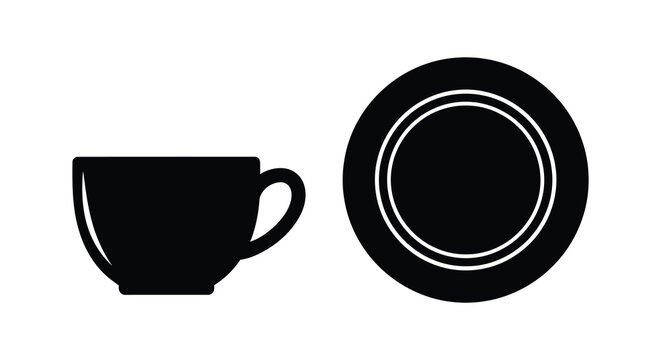 A minimalist depiction of a teacup and saucer presented in a stark black and white color scheme silhouette high quality professional