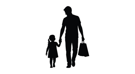 A father and daughter walk hand in hand carrying shopping bags presented as a striking silhouette high quality professional detailed modern elegant stylish © GDSneha02