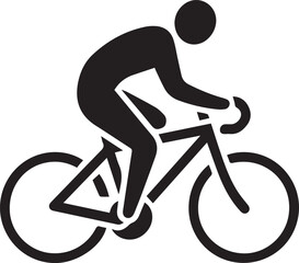Obraz premium Cyclist silhouette riding racing bicycle showing speed and movement in minimalist black and white graphic icon style for sport designs