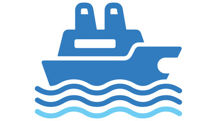 Obraz premium Stylized blue ferry boat icon sailing on calm water waves vector illustration