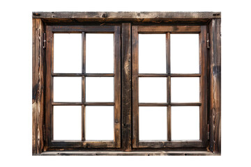 Fototapeta premium dark wooden window frame isolated on white or transparent png