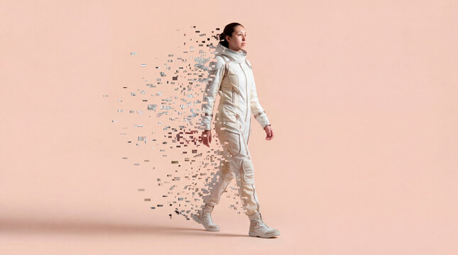 Visionary space explorer transitioning through data fragmentation