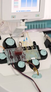 Apheresis machine separating blood during donation process