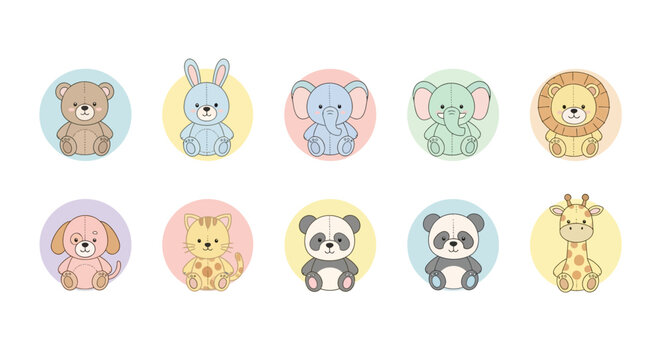 Colorful cartoon animal faces icons set.