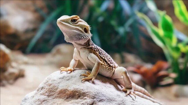 Desert reptile sitting on boulder.