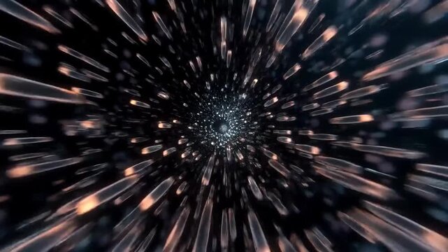Dynamic array of glowing crystal streaks in abstract style on dark background, capturing concept of rapid motion
