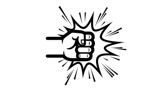 A clenched fist punching through a burst.