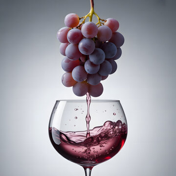 Glass of red wine with fresh grapes on a clean background