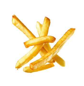 falling french fries or pommes frittes or potato chips isolated on white or transparent png