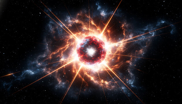 Red and orange nebula exploding in deep space explosion