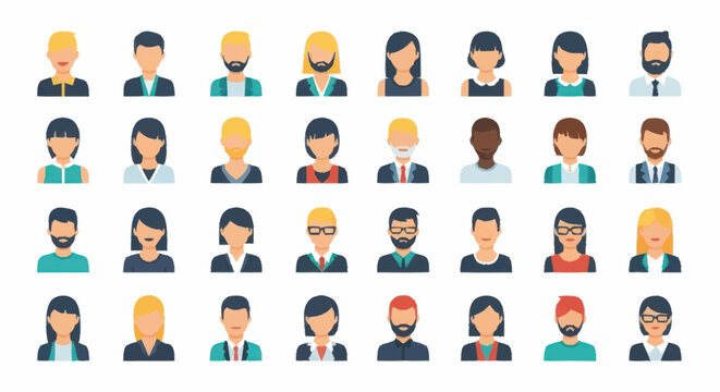 Diverse Group of People Icons Representing Different Professions and Genders.