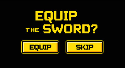 Fototapeta premium Retro pixel art game interface with equip sword decision panel