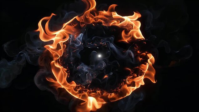 Intense 4K animation of fiery circle with dynamic flickering flames creating captivating and powerful visual effect provided with alpha channel for easy dramatic compositing
