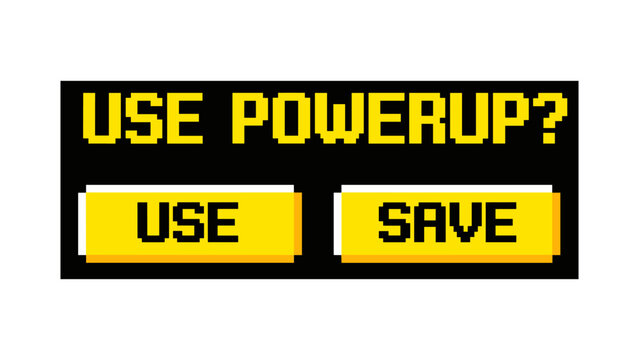 Retro pixel art game interface with power-up options