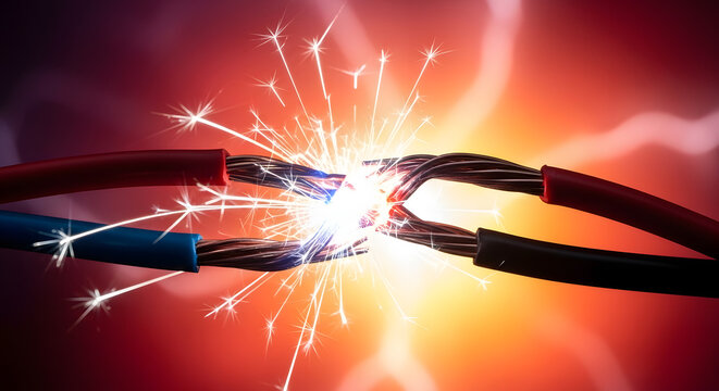 Electric wires sparking with bright energy, short circuit Generative AI
