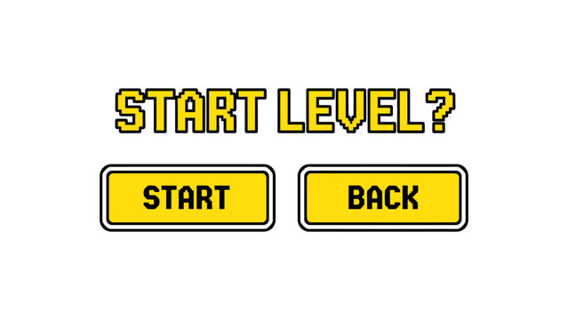 Retro game interface with pixel art start and back buttons in yellow