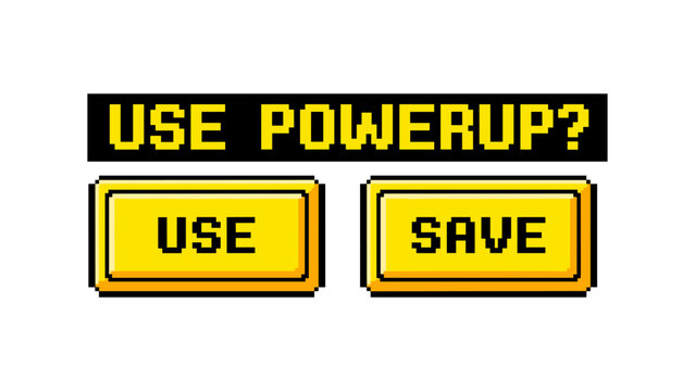 Retro pixel art game interface with powerup options