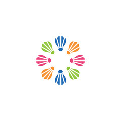 Fototapeta premium Colorful abstract floral pattern forming a circle on a white background