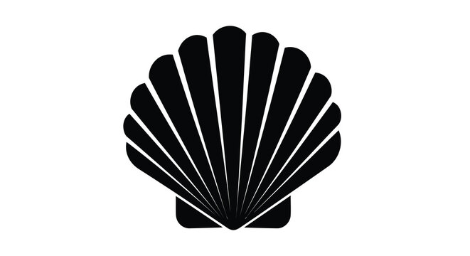 A striking black silhouette of a seashell with radiating lines