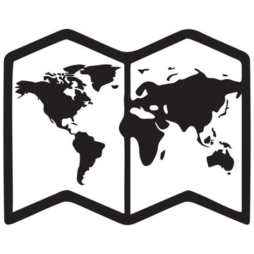 Black Silhouette Folded World Map Icon &ndash; Simple Travel and Geography Vector Illustration on White Background
