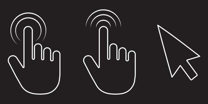 Computer Mouse Pointer Icon Set Vector, Clicking Cursor Arrow Symbols Collection for Web Interface, UI Design, Digital Navigation and Click Action Elements, Isolated Vector Illustration. Mouse cursor.