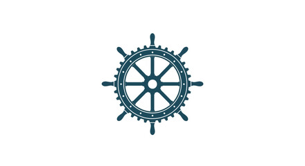 A detailed dark teal ship s wheel illustration stands prominently on a clean stark white background © shakil