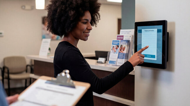 Autonomous patient completing digital clinic check in process