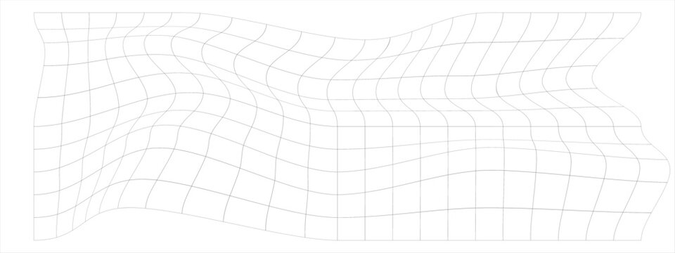 Distorted grid texture. Curvatured net. Warped mesh surface isolated on white background. Checkered pattern deformation. Bented lattice effect. Vector graphic illustration