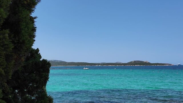 Turquoise sea with horizon view summer landscape Italy Sardinian Rena Bianca 