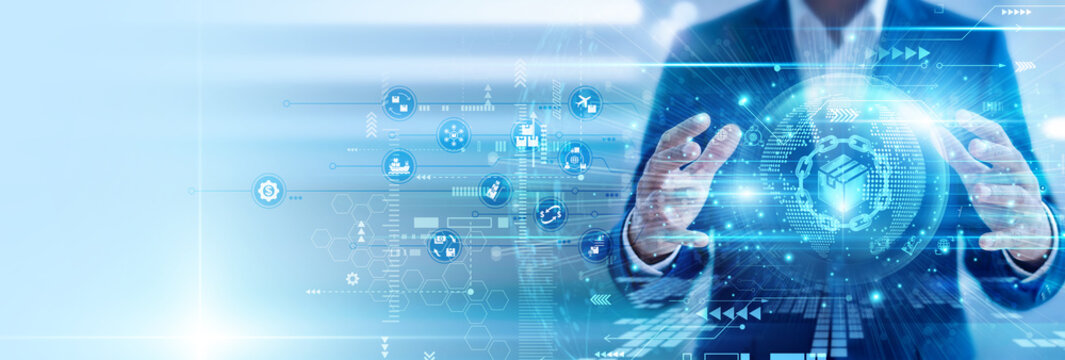 Logistics manager focused hands hold tablet supply chain management tracking operations. Professional optimizing delivery processes and ensuring efficiency in supply chain management systems.