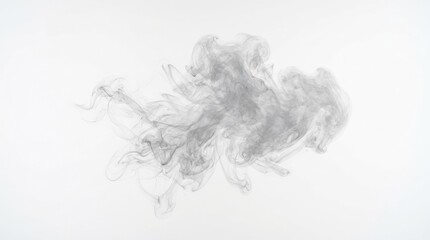 Fototapeta premium Abstract swirling gray smoke wisps against a clean white background