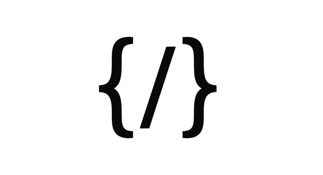 Black coding brackets form a minimalist graphic design silhouette