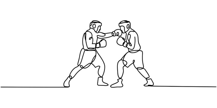 Minimalist continuous line drawing of two professional boxers sparring in a competitive match Vector, illustration