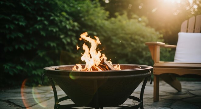 Warm and inviting outdoor fire pit scene with glowing embers and relaxing ambiance