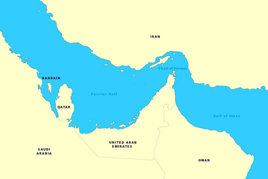 Detailed geopolitical map of the Persian Gulf region with country and water body labels.