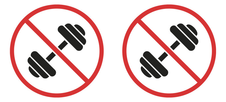 No exercise icon set, physical activity prohibition symbols, workout forbidden graphics, no fitness training signs, restricted zone warnings, medical recovery safety icons