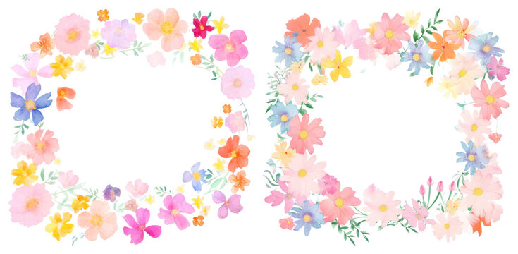 PNG Colorful floral watercolor frames on transparent background