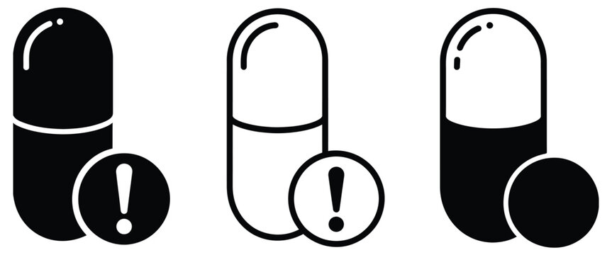 Overdose icon set, medication overdose symbols, warning and addiction risk signs, overdose emergency icons, drug safety alerts, health hazard indicators, medical caution graphics