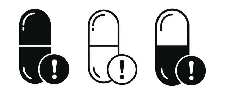 Medication overdose symbol pack, overdose emergency icons, addiction risk warning signs, drug safety indicators, health hazard graphics