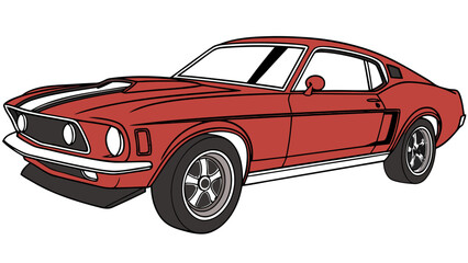 Fototapeta premium A vibrant red classic sports car with a white stripe is shown in a dynamic illustration.