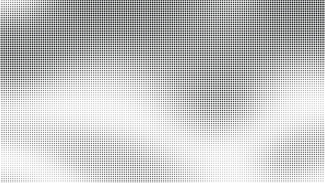 Grayscale halftones create a subtle transition from dense black circles to sparse dots on a textured background.