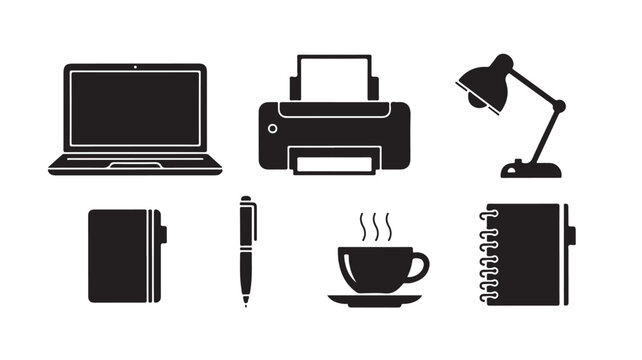 Office Supplies And Electronics Icons For Business Productivity Concepts