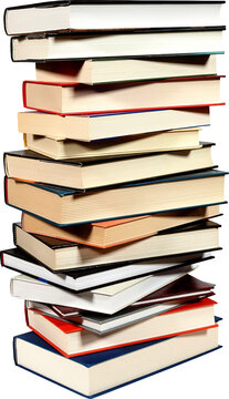 High stack of books isolated on white background