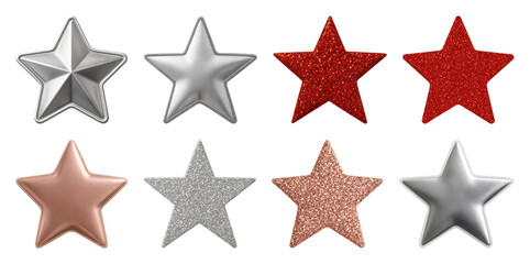 Obraz premium PNG Shiny metallic and glitter stars, element set on transparent background