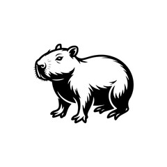 Obraz premium A black and white vector silhouette of a capybara. This clean, minimalist graphic is perfect for nature-themed designs, wildlife branding, and animal illustrations.