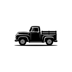 Fototapeta premium A black and white vector silhouette of a vintage pickup truck. A classic, reliable design ideal for automotive branding, farm themes, or rustic graphic projects.